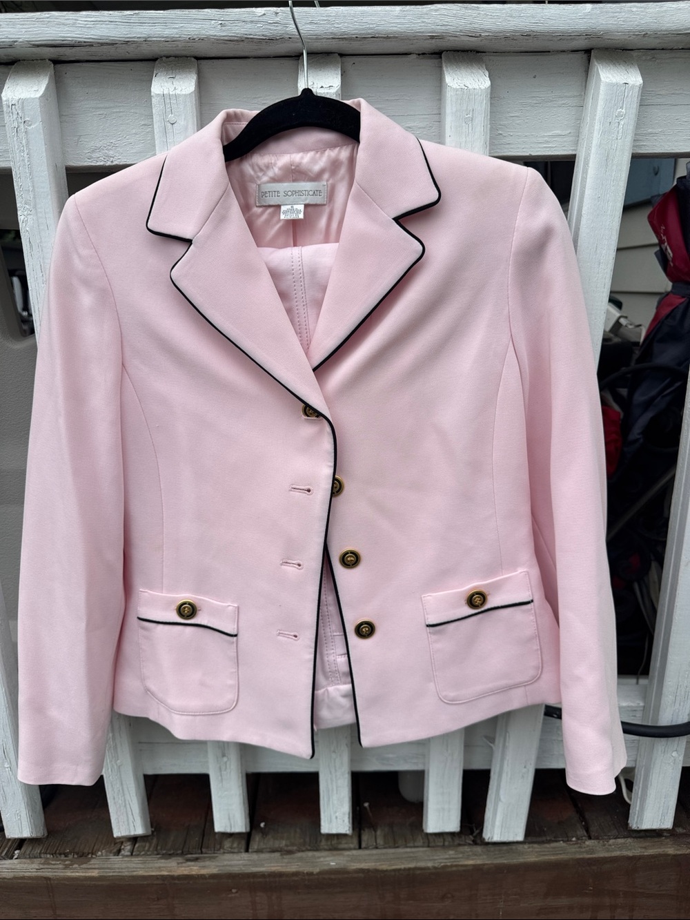 Petite Sophisticate Light Pink Blazer with Black Trim